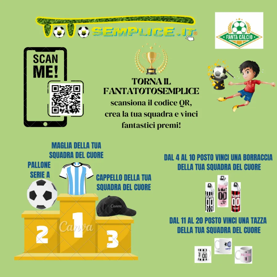 Si riparte con la nuova stagione anche con il FantaTotosemplice. Scansiona il codice QR e crea la tua squadra.