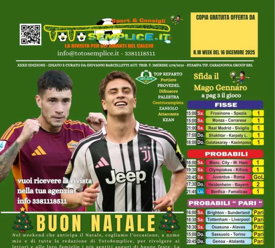 Nel weekend che anticipa il Natale, in scena il big match tra la Juventus e Roma.